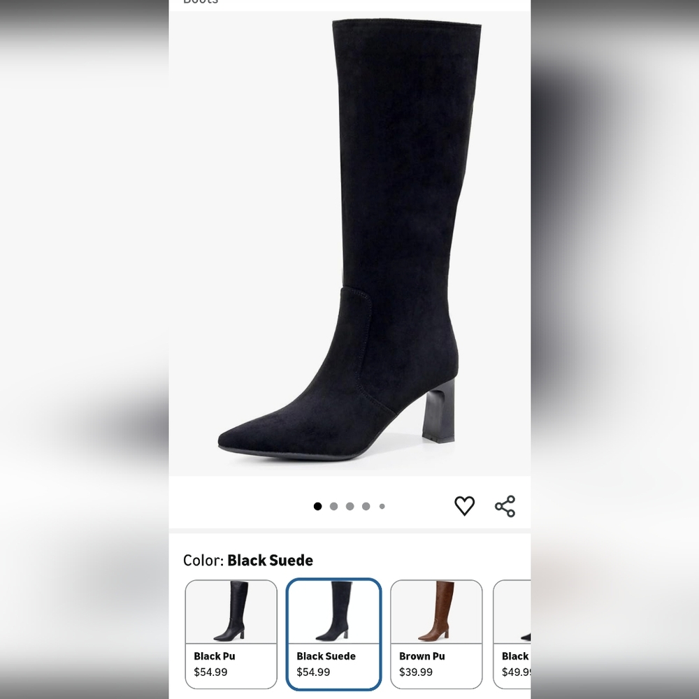 Black Suede Knee-High Block Heel Boots